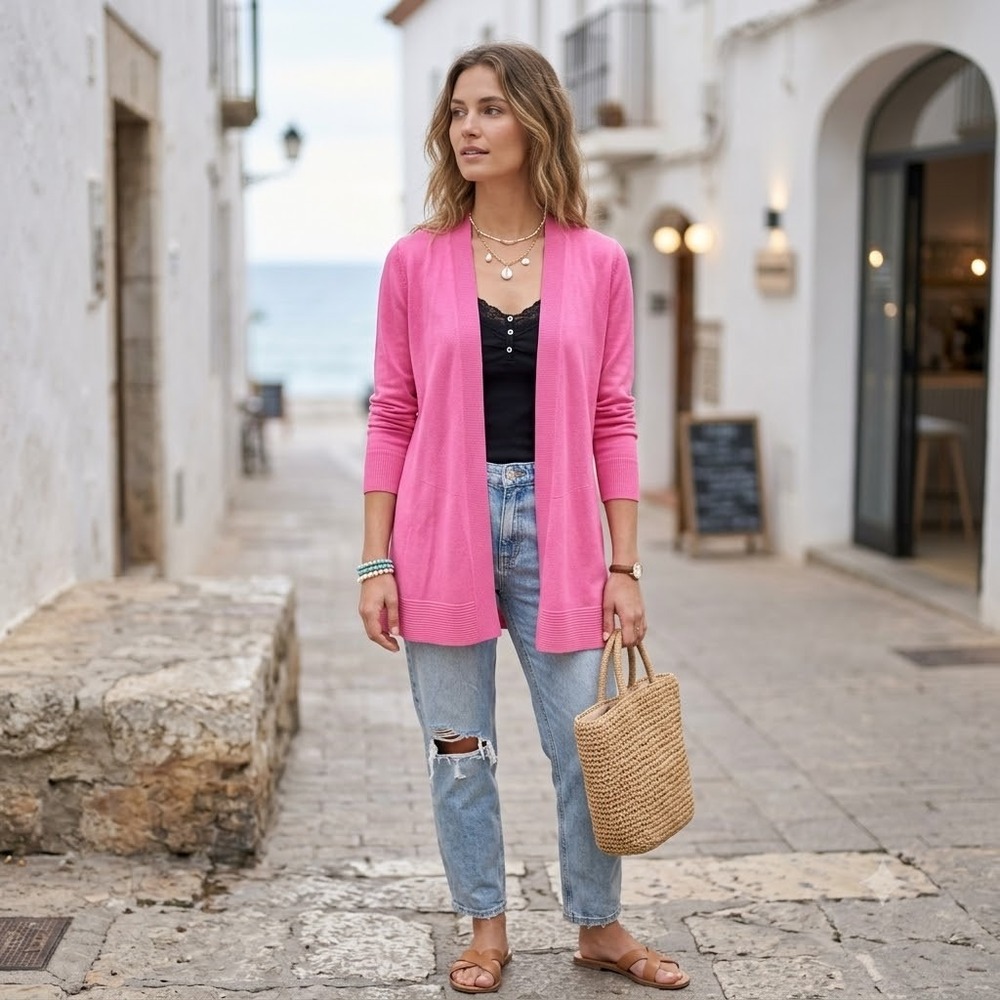 Bianca Nygard Cardigan Women Pink S Asymmetrical Open Front Rayon Blend Knit